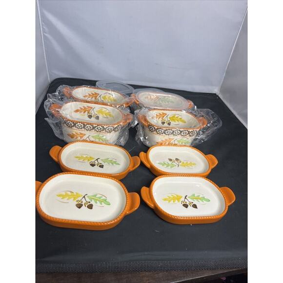 Temptations by Tara Old World Fall Autumn Ramekin Bowls, Lids Tray 12 PC Set - Picture 3 of 6